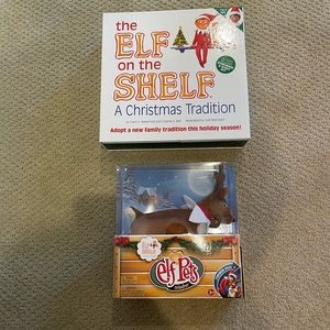 Elf on the shelf & reindeer on the shelf book and dolls